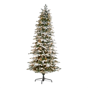 Nearly Natural 8ft Flocked North Carolina Fir Christmas Tree w/ 650 White Lights