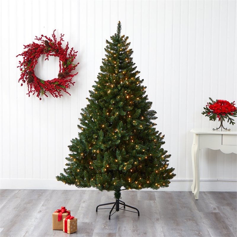 Nearly Natural 7ft Northern Rocky Spruce Christmas Tree w/ 400 Clear Lights