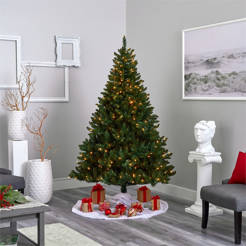 Nearly Natural 7ft Northern Rocky Spruce Christmas Tree w/ 400 Clear Lights