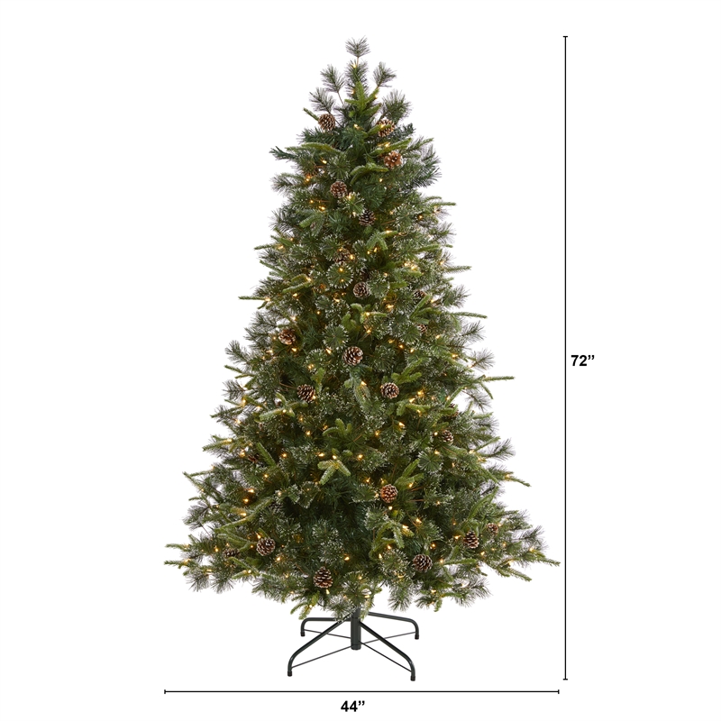 Nearly Natural 6ft Snowed Tipped Clermont Mixed Pine Christmas Tree w/ 250 LED