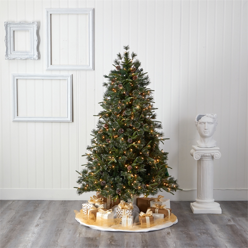 Nearly Natural 6ft Snowed Tipped Clermont Mixed Pine Christmas Tree w/ 250 LED