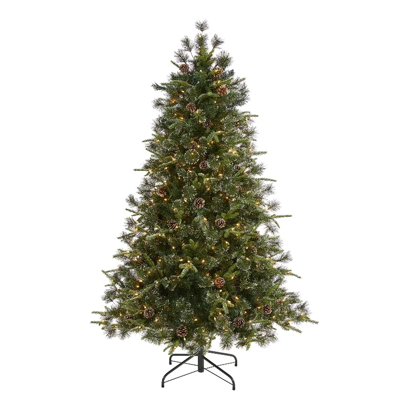 Nearly Natural 6ft Snowed Tipped Clermont Mixed Pine Christmas Tree w/ 250 LED