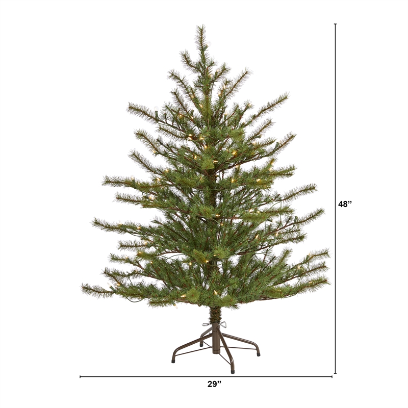 Nearly Natural 4ft Vancouver Mountain Pine Christmas Tree w/ 100 Clear Lights