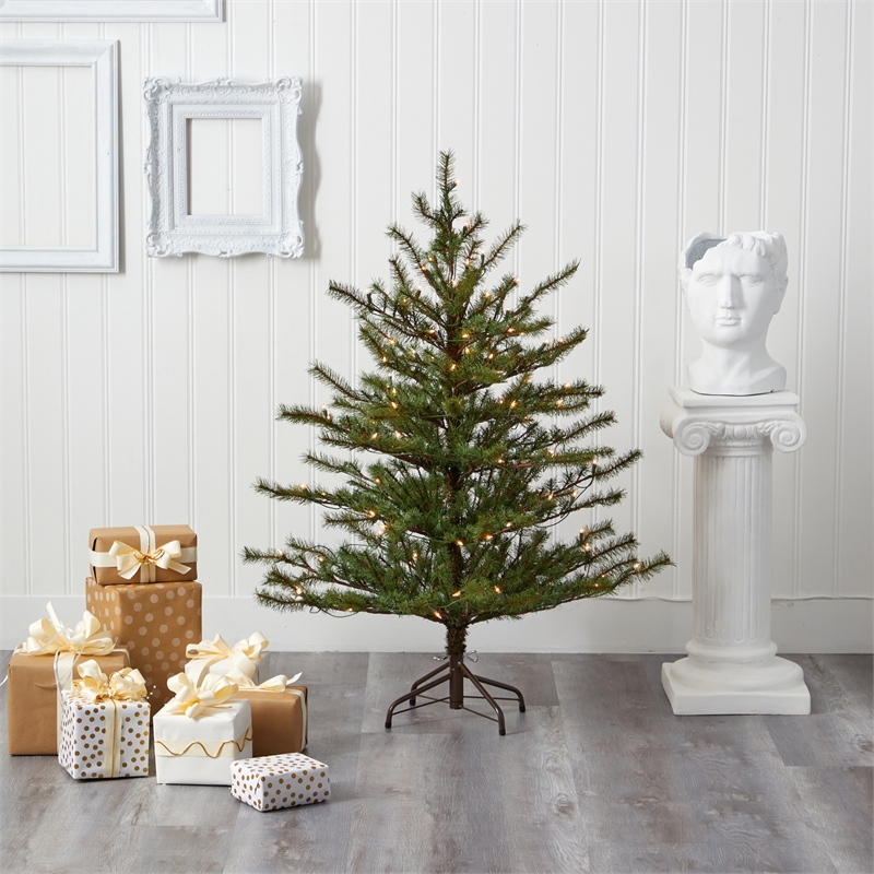 Nearly Natural 4ft Vancouver Mountain Pine Christmas Tree w/ 100 Clear Lights