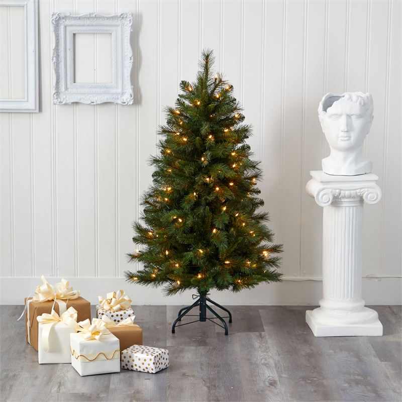 Nearly Natural 4ft West Virginia Mountain Pine Christmas Tree w/100 Clear Light