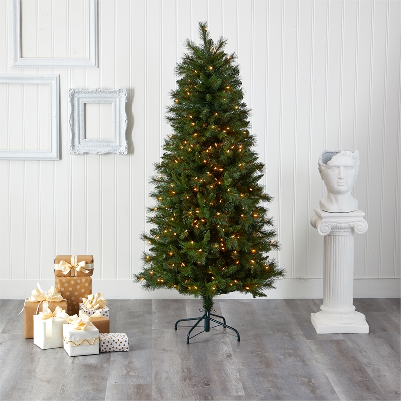 Nearly Natural 6ft Slim West Virginia Mountain Pine ChristmasTree w/300 Lights