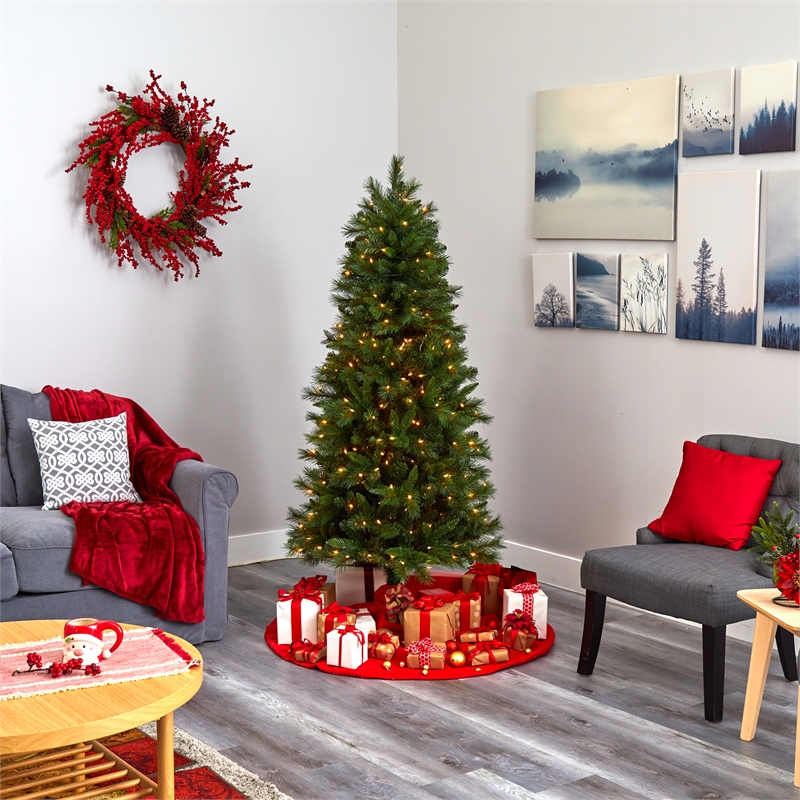 Nearly Natural 6ft Slim West Virginia Mountain Pine ChristmasTree w/300 Lights