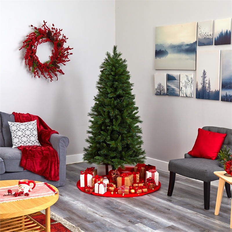 Nearly Natural 6ft Slim West Virginia Mountain Pine ChristmasTree w/300 Lights