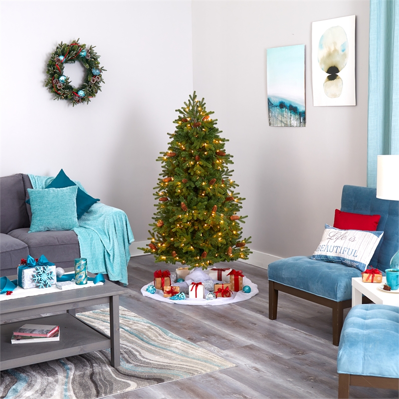 Nearly Natural 5.5ft Yukon Mountain Fir Christmas Tree w/ 250 Clear Lights