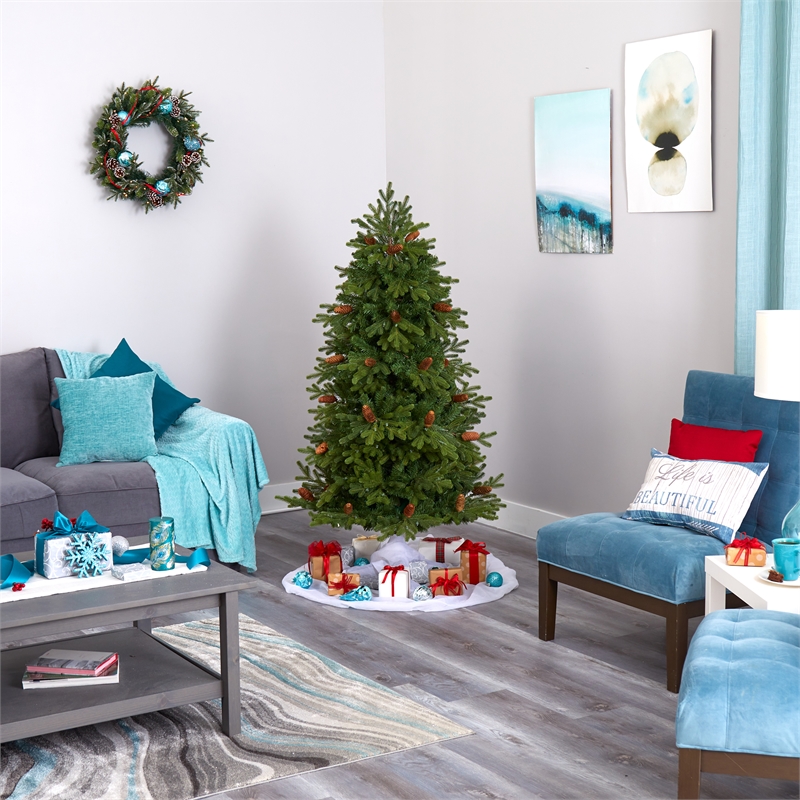 Nearly Natural 5.5ft Yukon Mountain Fir Christmas Tree w/ 250 Clear Lights