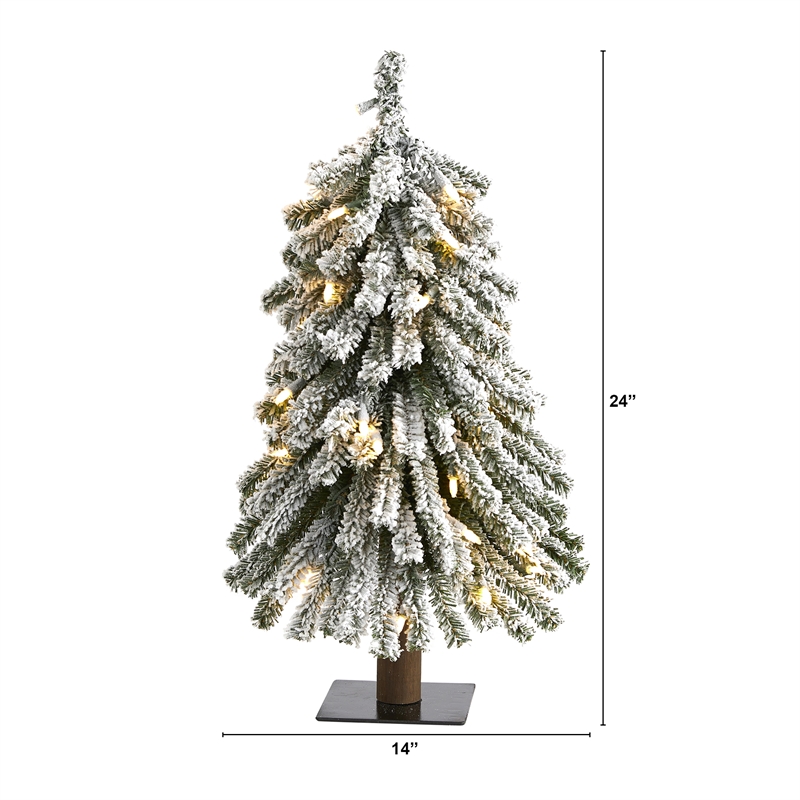 Nearly Natural 2ft Flocked Grand Alpine Christmas Tree w/ 35 Clear Lights