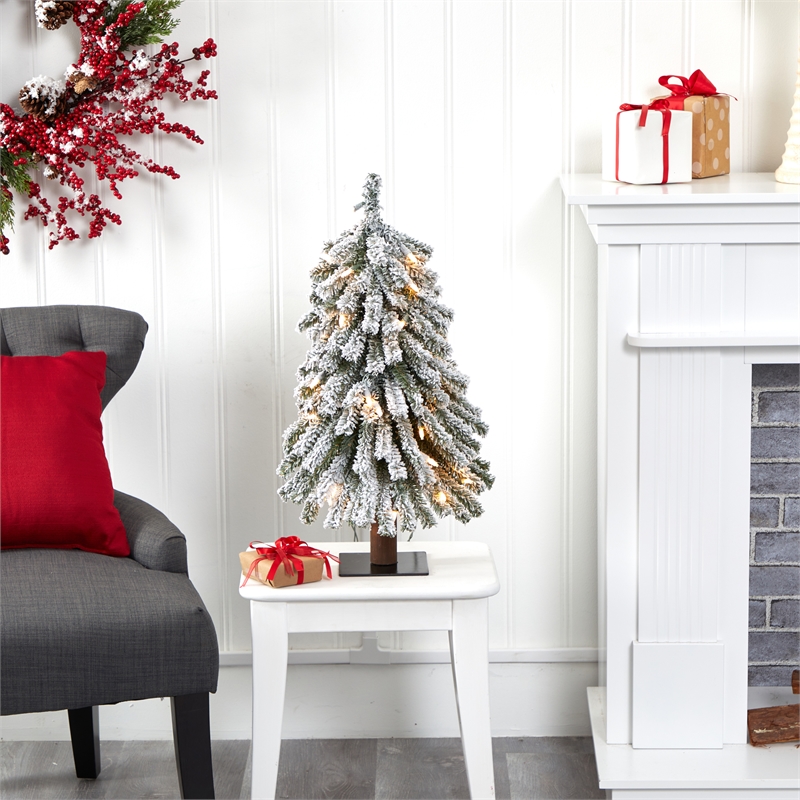 Nearly Natural 2ft Flocked Grand Alpine Christmas Tree w/ 35 Clear Lights