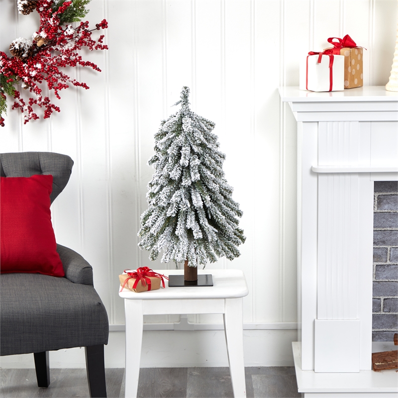 Nearly Natural 2ft Flocked Grand Alpine Christmas Tree w/ 35 Clear Lights