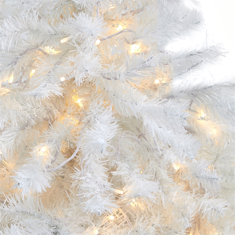 Nearly Natural 4.5ft White Christmas Tree w/ 100 Clear LED Lights in Red Planter
