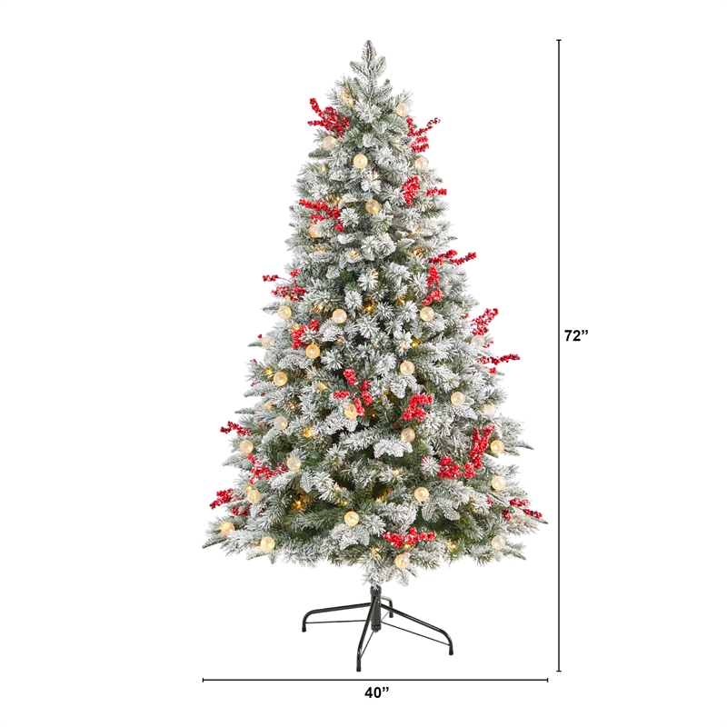 Nearly Natural 6ft Snow Tipped Norwegian Fir Pre-Lit Christmas Tree w/ 200 LED