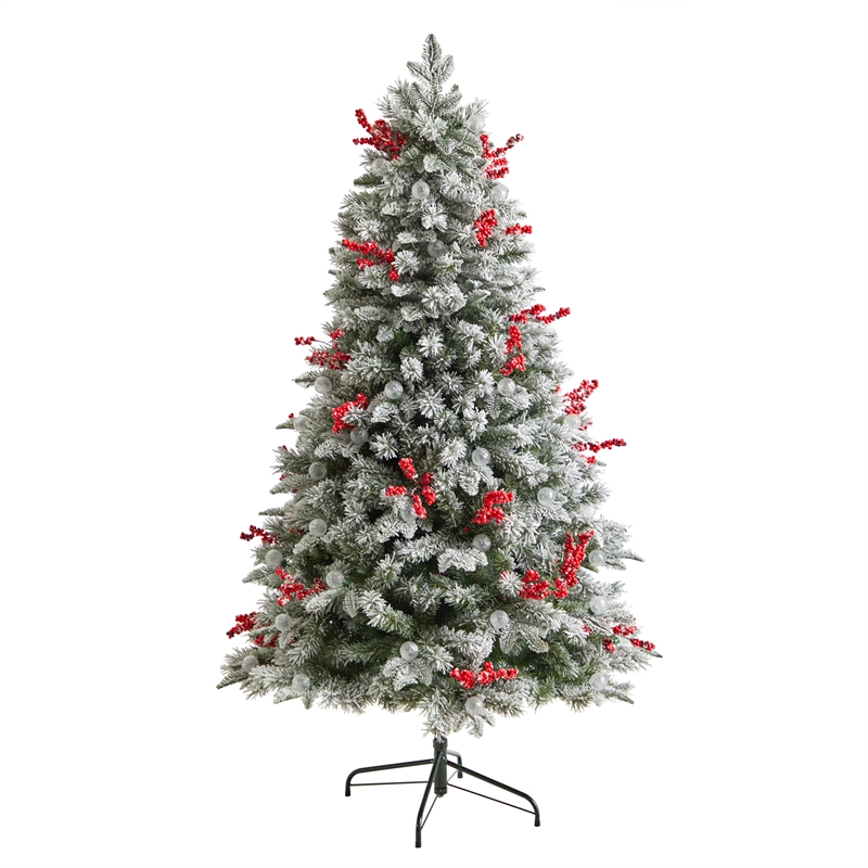 Nearly Natural 6ft Snow Tipped Norwegian Fir Pre-Lit Christmas Tree w/ 200 LED