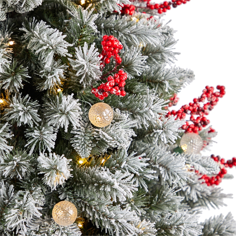 Nearly Natural 6ft Snow Tipped Norwegian Fir Pre-Lit Christmas Tree w/ 200 LED