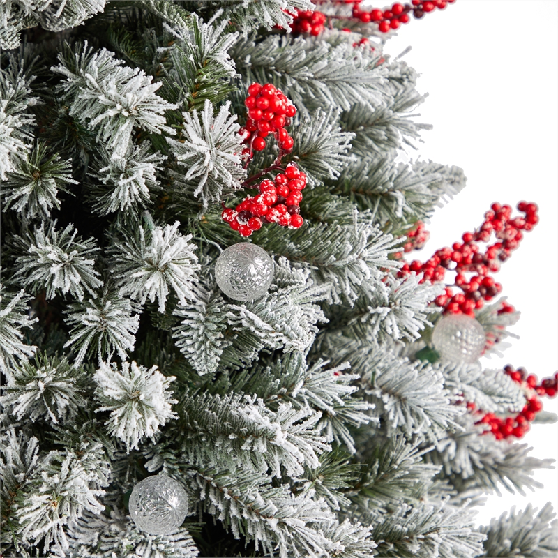 Nearly Natural 6ft Snow Tipped Norwegian Fir Pre-Lit Christmas Tree w/ 200 LED