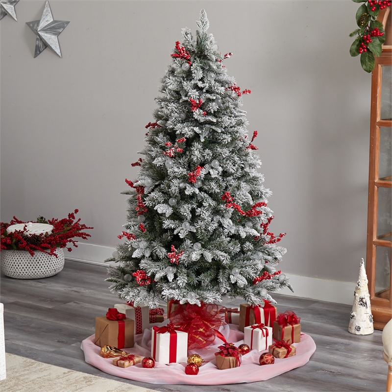 Nearly Natural 6ft Snow Tipped Norwegian Fir Pre-Lit Christmas Tree w/ 200 LED