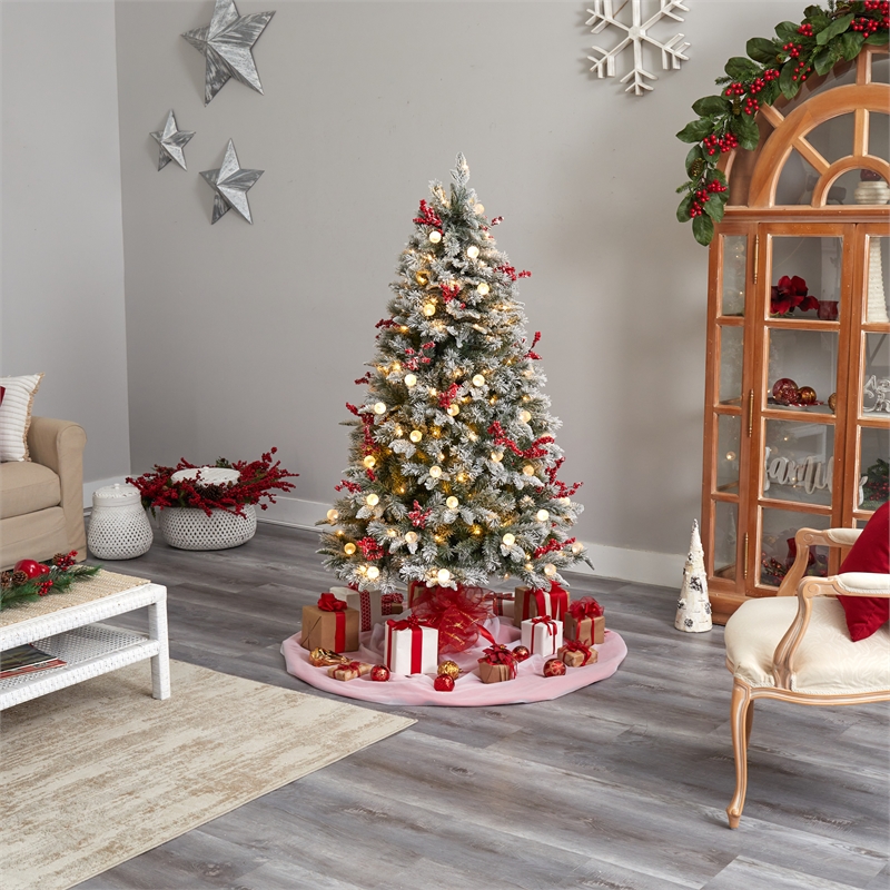 Nearly Natural 6ft Snow Tipped Norwegian Fir Pre-Lit Christmas Tree w/ 200 LED