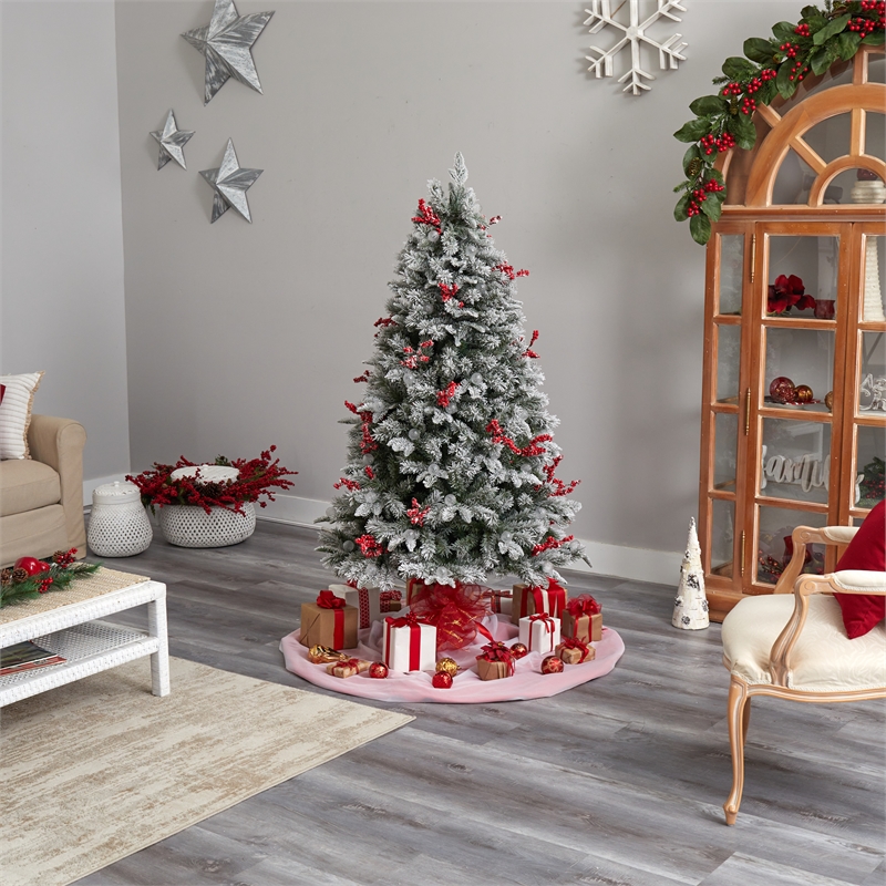 Nearly Natural 6ft Snow Tipped Norwegian Fir Pre-Lit Christmas Tree w/ 200 LED