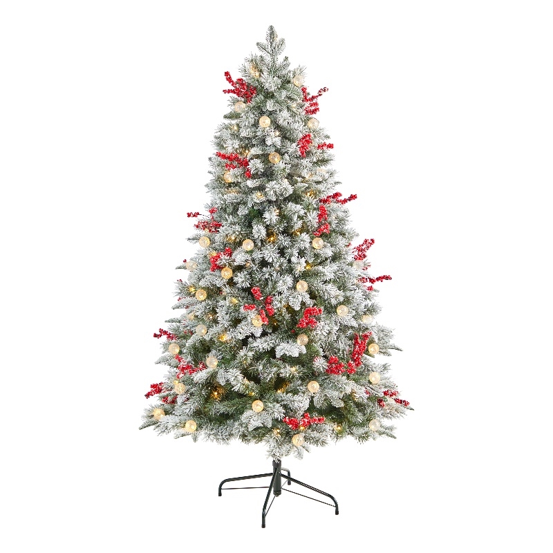 Nearly Natural 6ft Snow Tipped Norwegian Fir Pre-Lit Christmas Tree w/ 200 LED