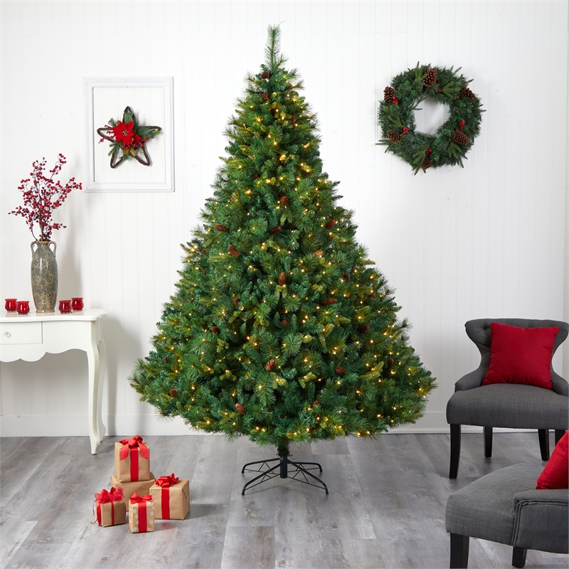 Nearly Natural 8ft West Virginia Full Bodied Mixed Pine Christmas Tree w/700 LED