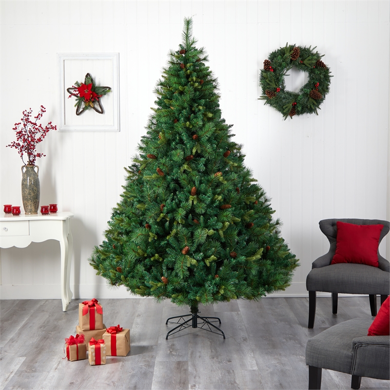 Nearly Natural 8ft West Virginia Full Bodied Mixed Pine Christmas Tree w/700 LED