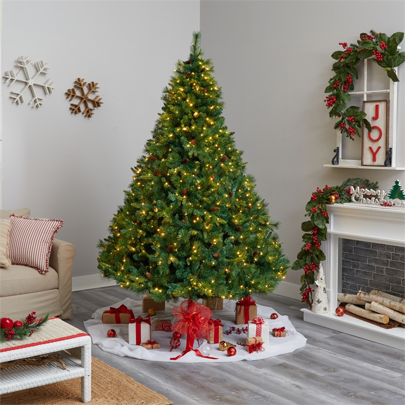 Nearly Natural 8ft West Virginia Full Bodied Mixed Pine Christmas Tree w/700 LED
