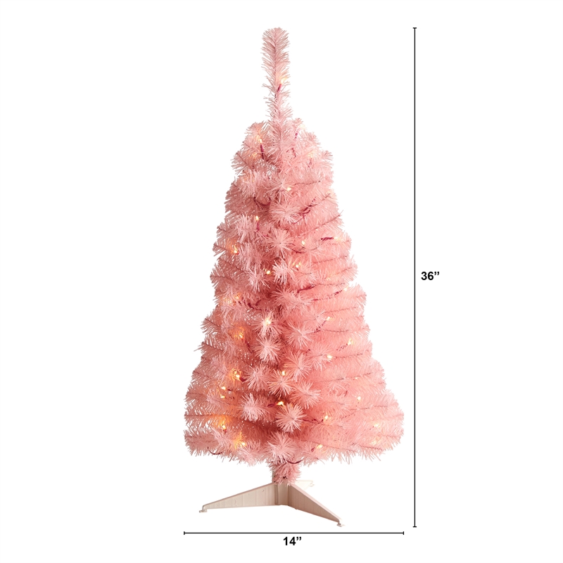 Nearly Natural 3ft Pink Artificial Christmas Tree with 50 LED Lights in Pink