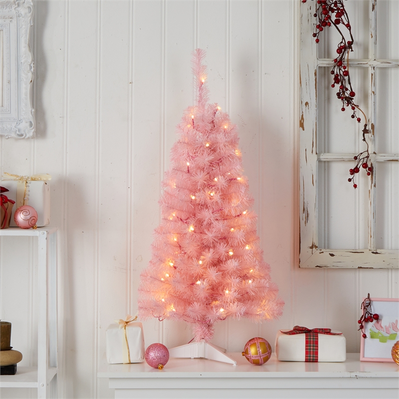 Nearly Natural 3ft Pink Artificial Christmas Tree with 50 LED Lights in Pink