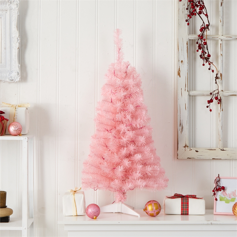 Nearly Natural 3ft Pink Artificial Christmas Tree with 50 LED Lights in Pink