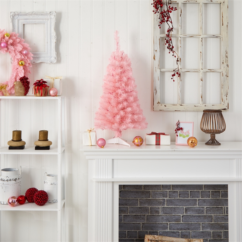 Nearly Natural 3ft Pink Artificial Christmas Tree with 50 LED Lights in Pink