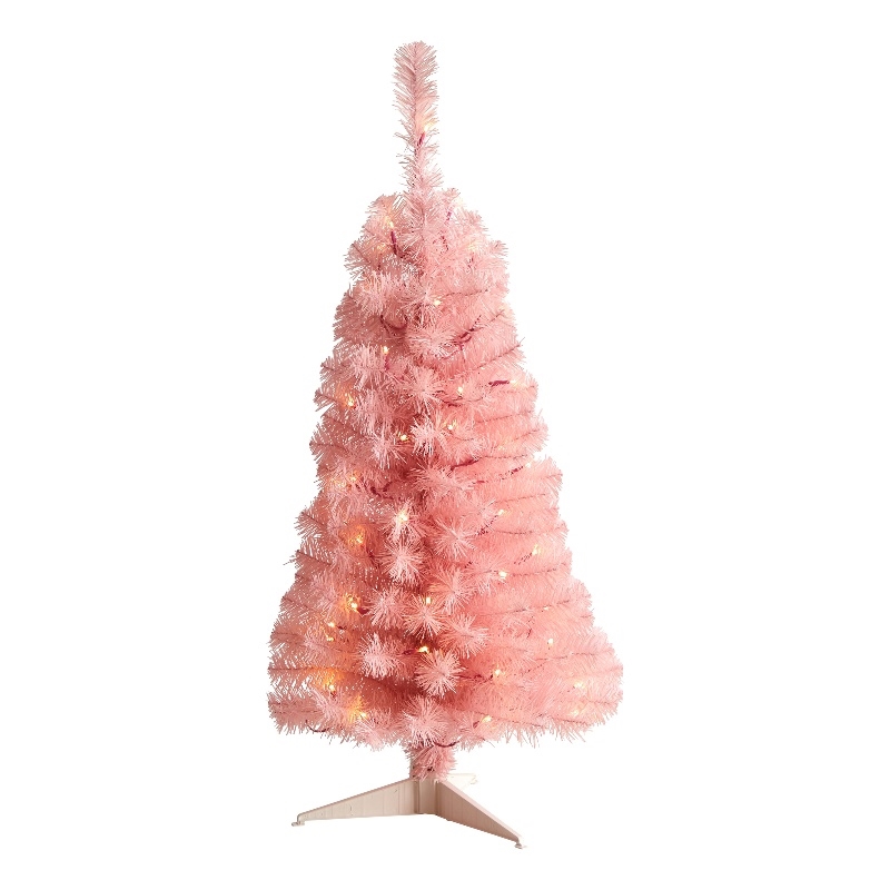 Nearly Natural 3ft Pink Artificial Christmas Tree with 50 LED Lights in Pink