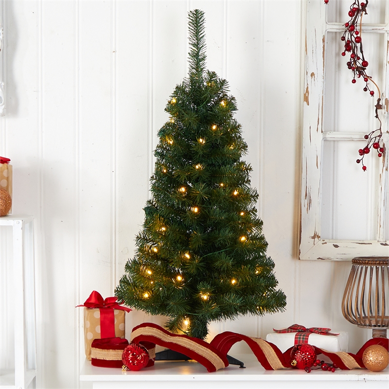 Nearly Natural 3ft Green Christmas Tree w/ 50 LED Lights & 118 Bendable Branches
