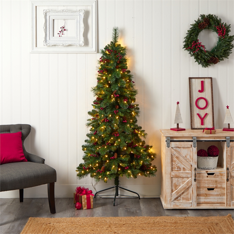 Nearly Natural 6ft Flat Back Montreal Mountain Pine Christmas Tree