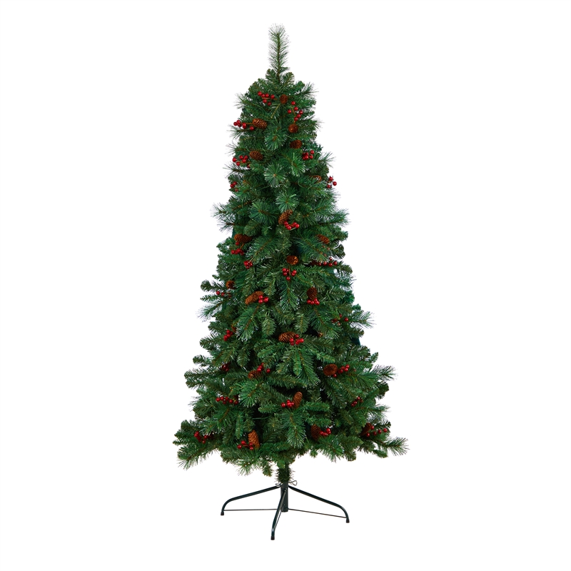 Nearly Natural 6ft Flat Back Montreal Mountain Pine Christmas Tree