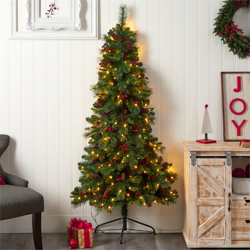 Nearly Natural 6ft Flat Back Montreal Mountain Pine Christmas Tree
