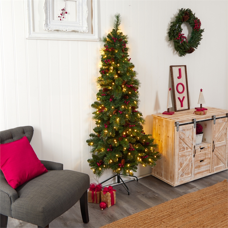 Nearly Natural 6ft Flat Back Montreal Mountain Pine Christmas Tree