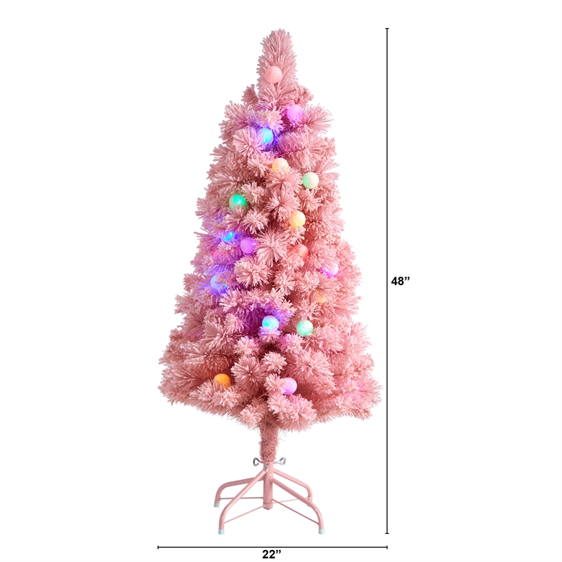 Nearly Natural 4ft Holiday Frosted Pink Cashmere Christmas Tree in Pink
