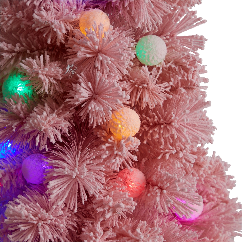 Nearly Natural 4ft Holiday Frosted Pink Cashmere Christmas Tree in Pink