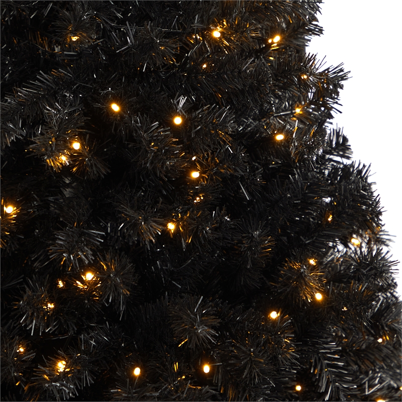 Nearly Natural 4ft Black Artificial Christmas Tree with 170 Clear LED Lights