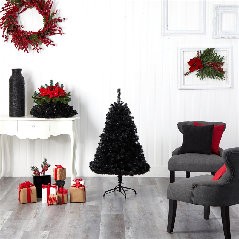 Nearly Natural 4ft Black Artificial Christmas Tree with 170 Clear LED Lights