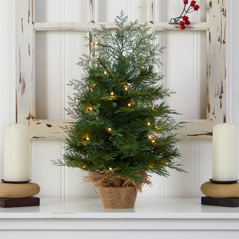 Nearly Natural 2ft Artificial Christmas Tree in Burlap Base w/ 35 Warm White LED