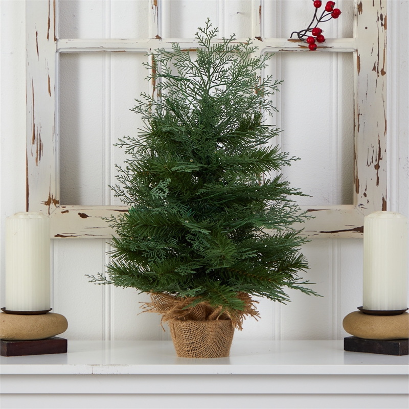 Nearly Natural 2ft Artificial Christmas Tree in Burlap Base w/ 35 Warm White LED