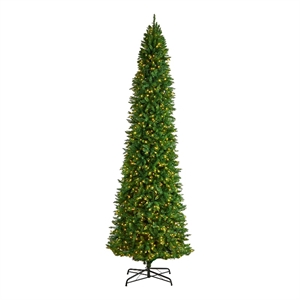 Nearly Natural 12ft Slim Green Mountain Pine Christmas Tree w/ 1100 Clear LED