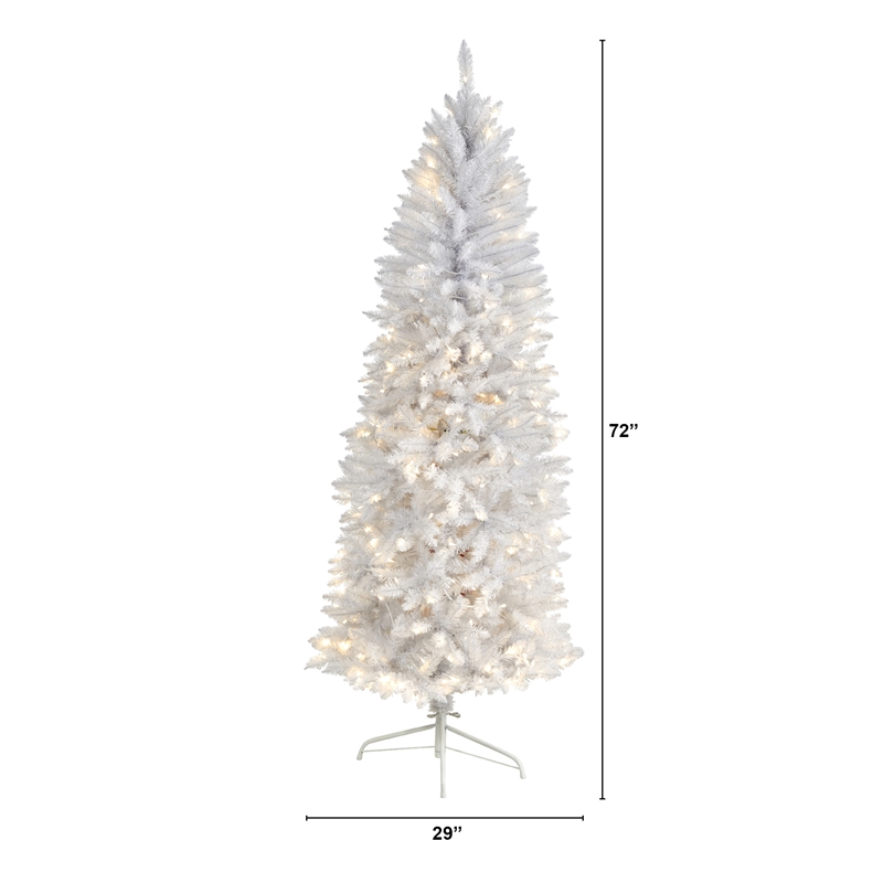 Nearly Natural 6ft Slim White Christmas Tree with 250 Warm White LED Lights
