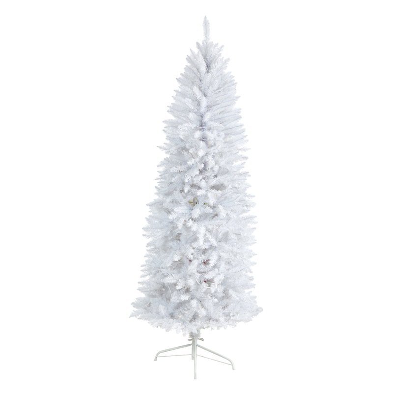 Nearly Natural 6ft Slim White Christmas Tree with 250 Warm White LED Lights