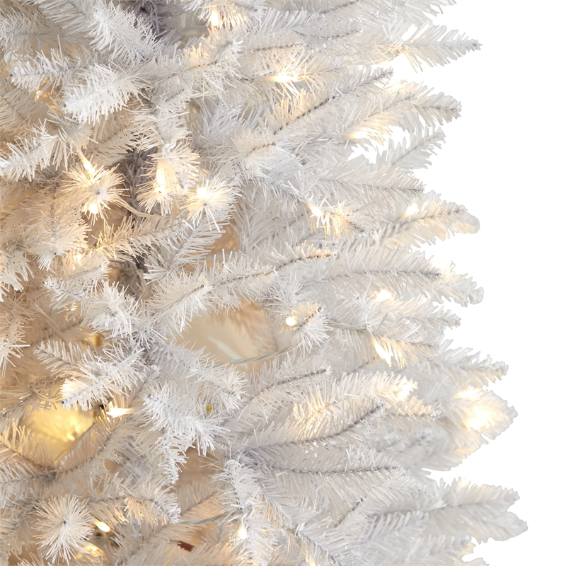 Nearly Natural 6ft Slim White Christmas Tree with 250 Warm White LED Lights