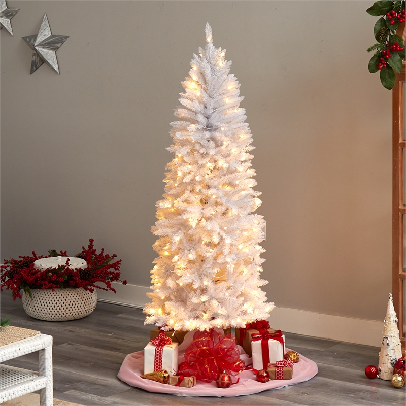 Nearly Natural 6ft Slim White Christmas Tree with 250 Warm White LED Lights